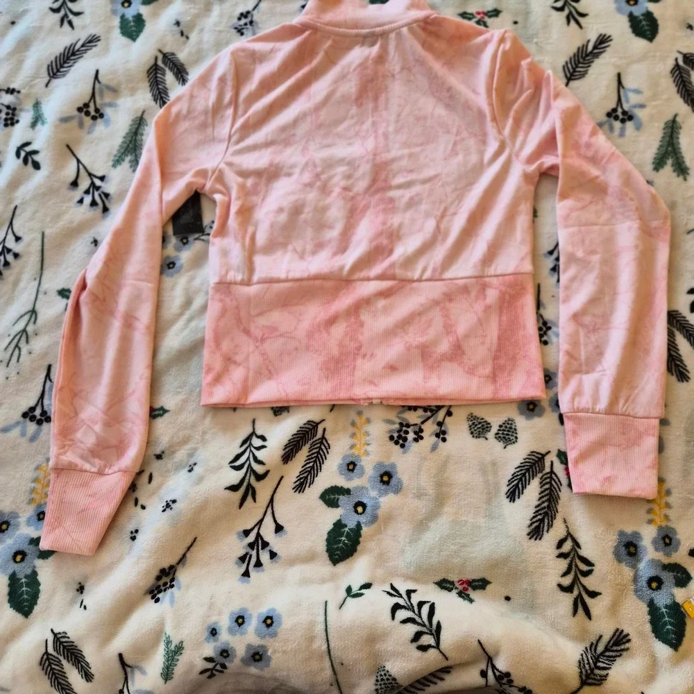 NWOT Derek Heart Youth Girls Pink Tie Dye Marble Cropped Zip Up Track Jacket M